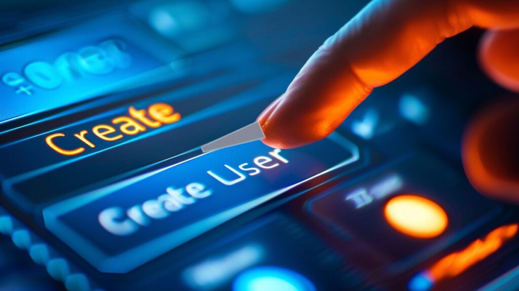 Tela de computador exibindo interface MySQL com cursor sobre botão "Criar Usuário
