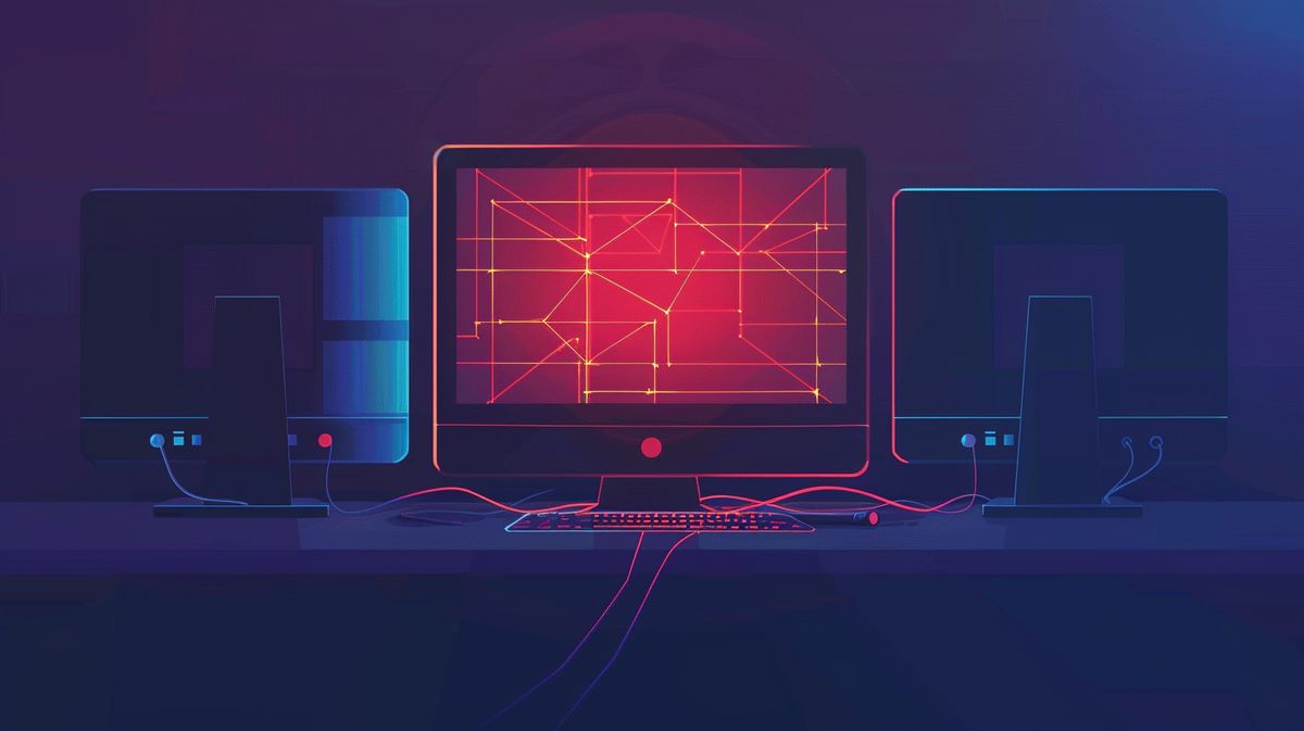 Tela de computador exibindo gráfico simplificado de dois computadores conectados por uma linha, simbolizando transferência de arquivos, ilustrando FTP o que é.