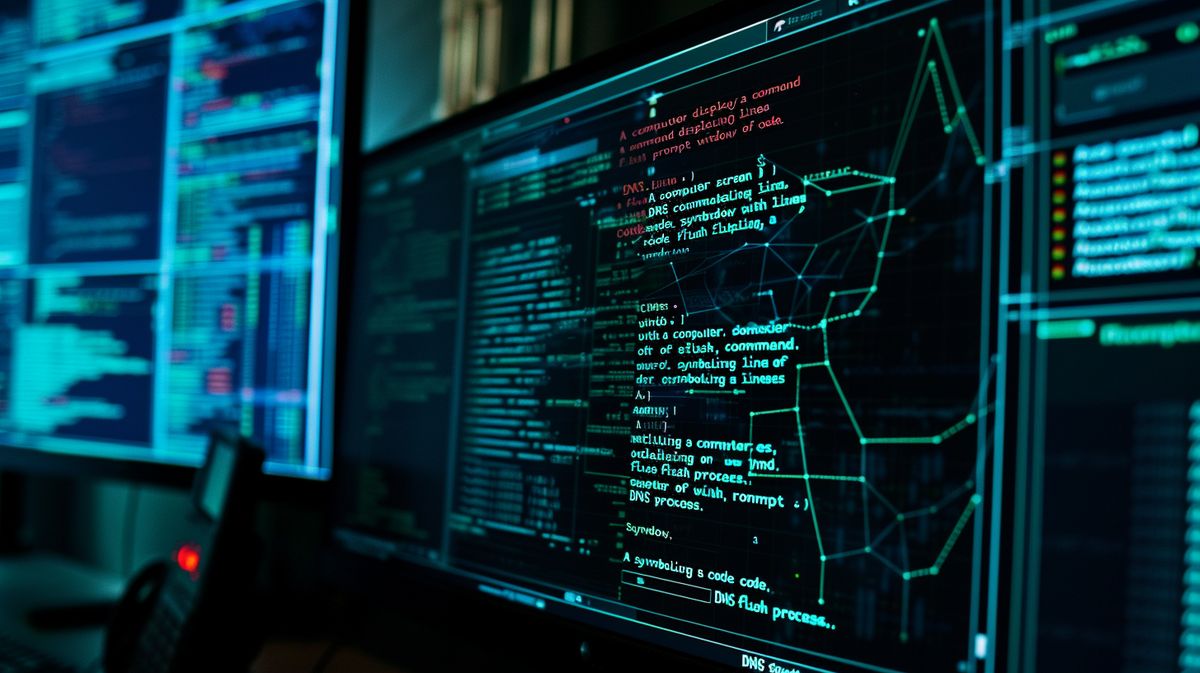 Tela de computador exibindo janela de prompt de comando com linhas de código, simbolizando o processo de DNS flush.